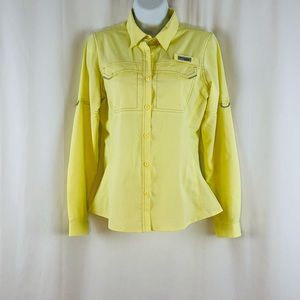 Columbia button front collared roll sleeve top XS